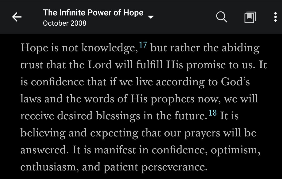 Addendum:Elder Uchtdorf 2008 : hope means living with OPTIMISM.