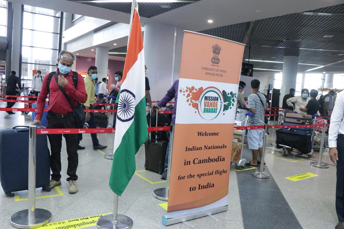 indembcam's tweet photo. Indians stranded in Cambodia return home!
This is the first #VandeBharatMission" flight facilitated by @indembcam. 2nd #VBMflight will operate on 19/6 to carry back remaining Indian citizens stranded in Cam.
@indembcam wishes them safe journey back home!
@MEAIndia
@PMOIndia https://t.co/DIyWLAeGkl