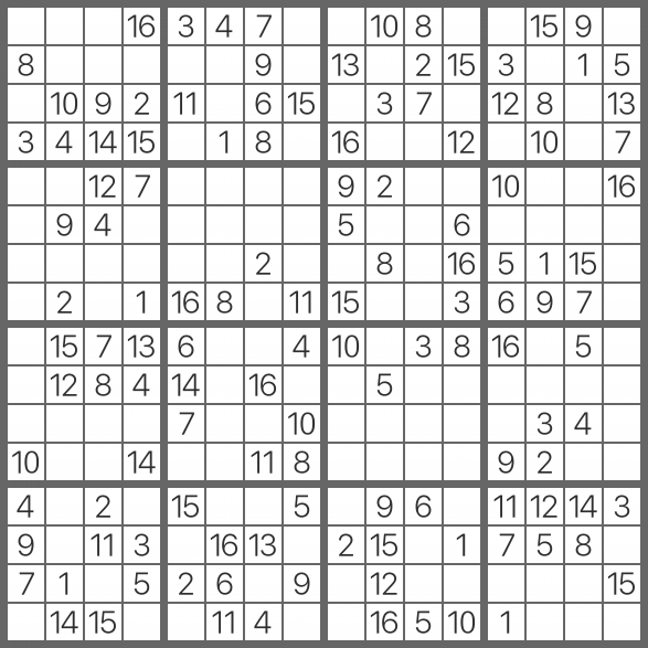 SuDoKu 16x16 on "Can you solve today's puzzle? #iSolvePuzzles # Sudoku https://t.co/HN02GrUNPs https://t.co/Gmp8MkZqLA" / Twitter