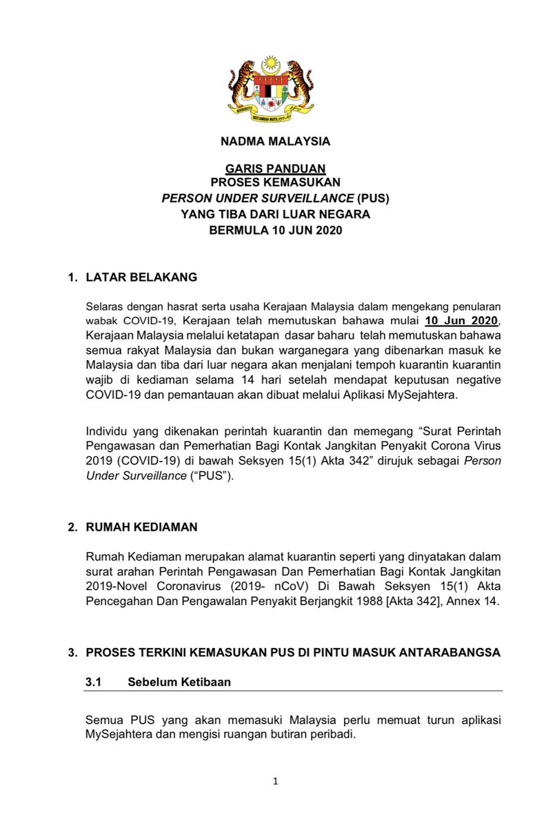 Embassy Of Malaysia In Kuwait On Twitter Pengumuman Garis Panduan Proses Kemasukan Person Under Surveillance Pus Yang Tiba Dari Luar Negara Bermula 10 Jun 2020 Https T Co Qtujkkkvie