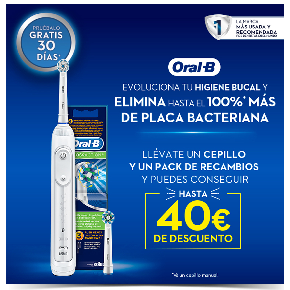ielectro_es's tweet image. ¡Ahora sonreirás más que nunca! Llévate un cepillo y un pack de recambios ORAL-B y consigue hasta 40€ de descuento. 

#oralb #cepilloelectrico #Crossaction #sonrisa #descuento