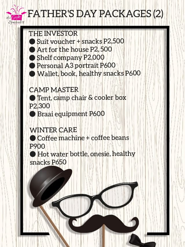 GiftsSpecialist's tweet photo. The Gifts Specialist presents to you Father's Day (21 June 2020) gift packages. 🎁
‼ ORDERS CUT OFF DATE IS 18 JUNE 2020‼
CONTACT📲: 74181729 OR 74162543 (call/WhatsApp)‼
PLEASE RT 🎁🎉🎊💃💃
#giftingwithlove #thegiftsspecialist #NtshalamoragoBW #FathersDay #giftsplug https://t.co/x7Mz9G4IdG
