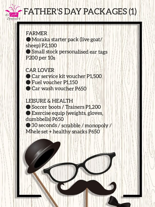 GiftsSpecialist's tweet photo. The Gifts Specialist presents to you Father's Day (21 June 2020) gift packages. 🎁
‼ ORDERS CUT OFF DATE IS 18 JUNE 2020‼
CONTACT📲: 74181729 OR 74162543 (call/WhatsApp)‼
PLEASE RT 🎁🎉🎊💃💃
#giftingwithlove #thegiftsspecialist #NtshalamoragoBW #FathersDay #giftsplug https://t.co/x7Mz9G4IdG