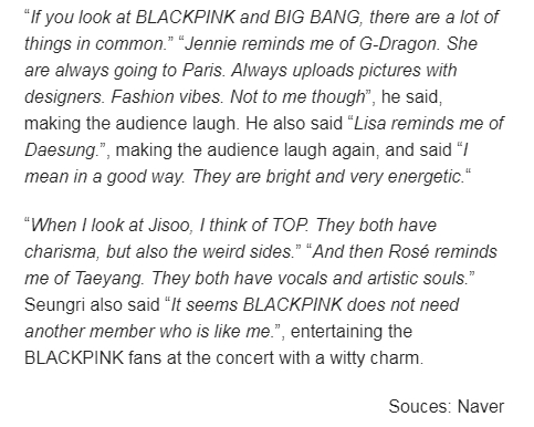 Look how Seungri compliments and supports blackpink.