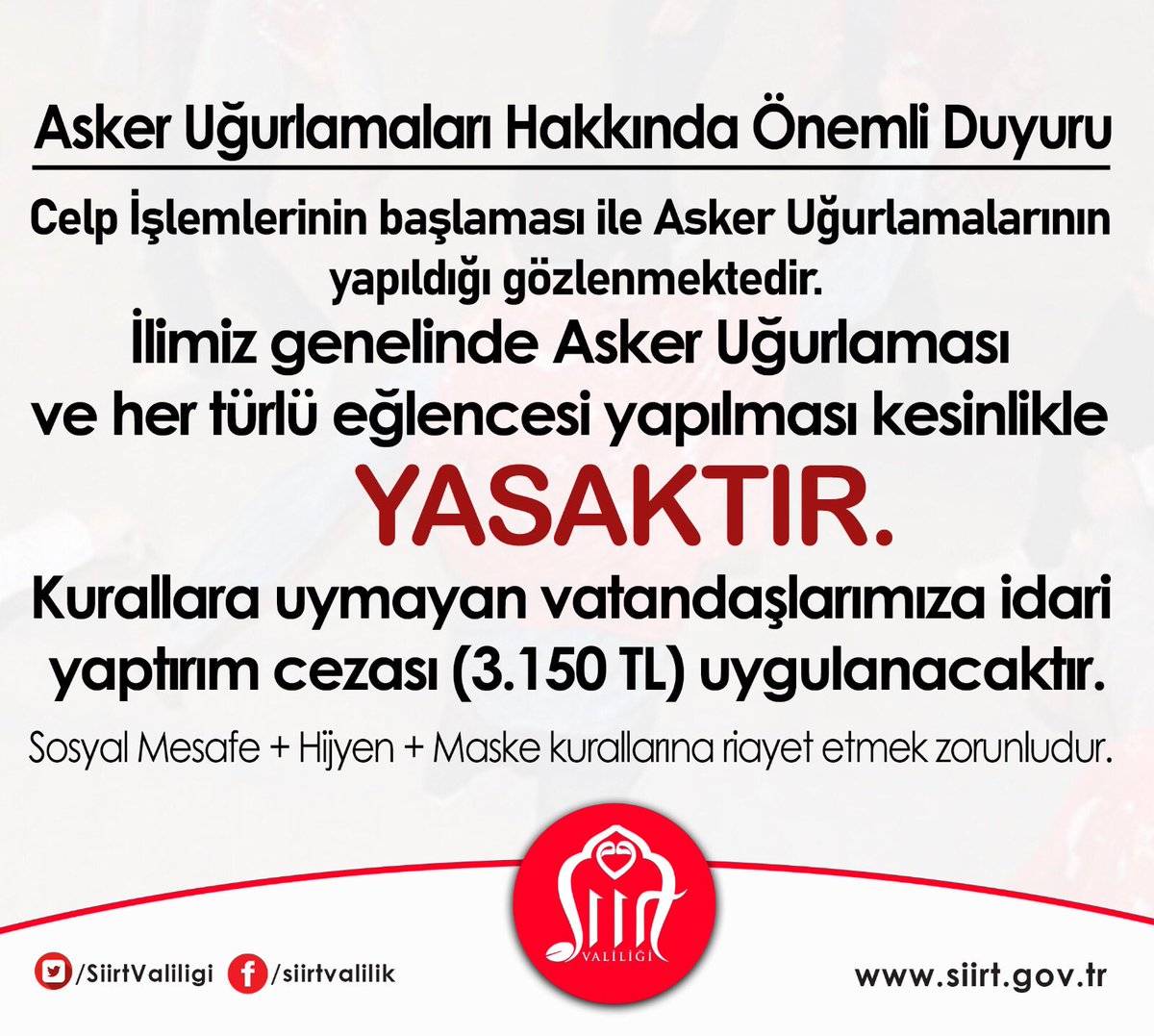 SiirtValiligi's tweet photo. ⚠️Asker Uğurlamaları Hakkında Önemli Duyuru⚠️ https://t.co/Bdp0jqScCG