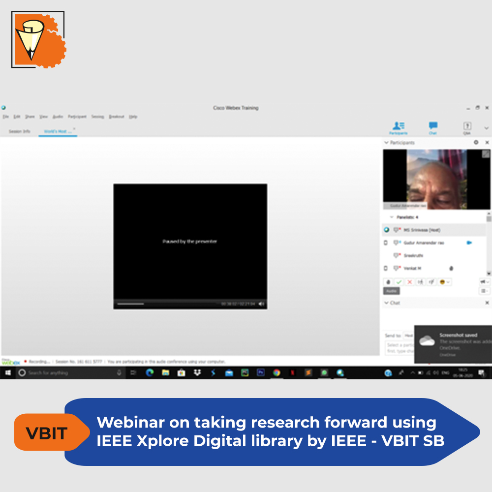 VBITHYD's tweet photo. IEEE - VBIT SB conducted a webinar on 5th June 2020 on "Taking your research forward using IEEE Xplore Digital Library" which was addressed by Mr. M. S. Srinivasa.
#TakingYourResearchForwardusingIEEEXploreDigitalLibrary #IEEEVBITSB #IEEEXploreDigitalLibrary #VBIT https://t.co/RCpUM1d3m7