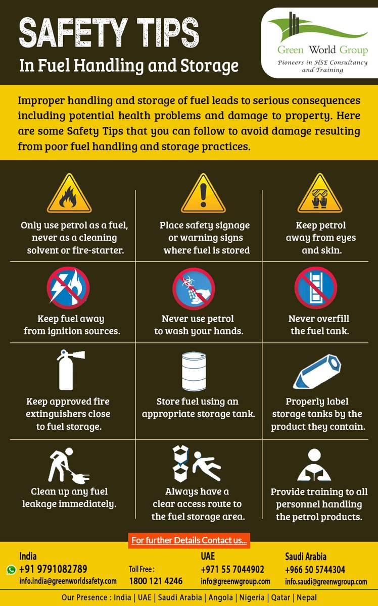 greenwgrouporg's tweet image. #Improperhandling &amp;amp; #storageoffuel leads to serious consequences like potential #healthproblems. Here are some #Safetytips to avoid damage resulting from poor fuel handling &amp;amp; storage practices.
#fuel #petrol #energy #safety #handling #storage 
greenwgroup.co.in