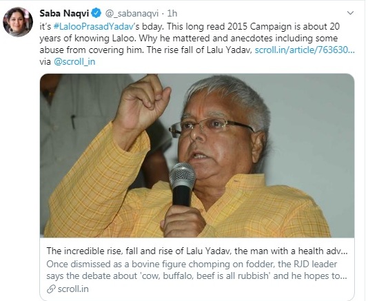 There are not only tweets and subtle references, but a range of full-length articles whitewashing the truth, full of lies and propaganda to cheat this generation and to absolve  #LaluPrasadYadav's nightmarish  #JungleRaj regime of the grave charges.