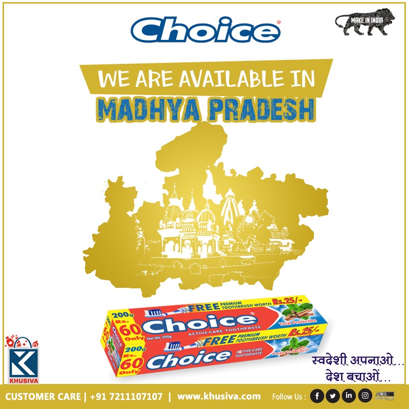 ChoicePaste's tweet image. Upcoming leading brand #ChoiceToothPaste now available in #MadhyaPradesh.
.
.
.
For #distributors inquiry reach us at 7211107107 #Ahmedabad #Gujarat #BrandUpMe