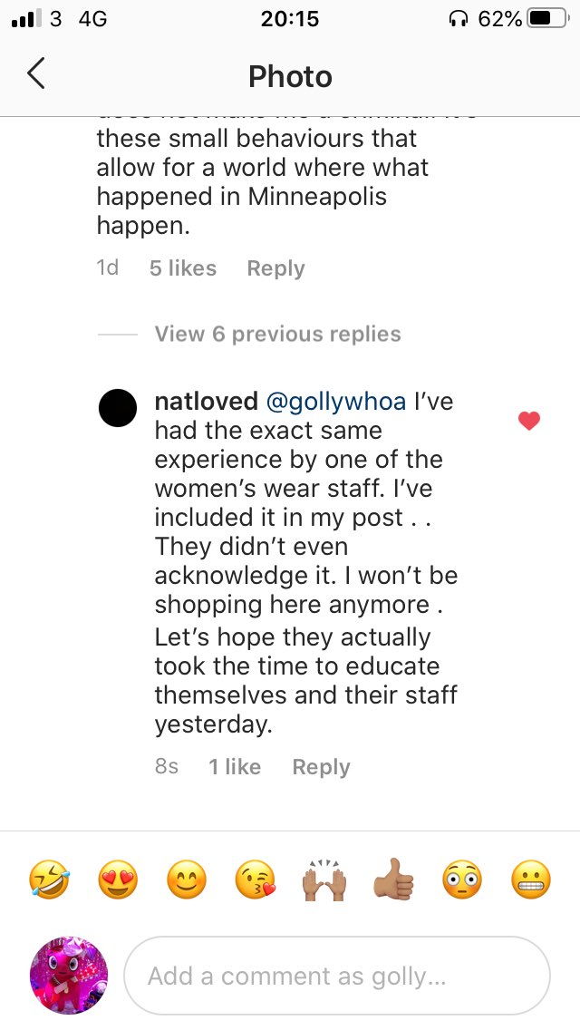 ConsumerVenom's tweet photo. @LibertyLondon some of the thread from your #blackoutuesday post on IG. It was a post you had no right to post unless you planned on exploring and addressing your staff behaviours and prejudice. Not my first tweet to you re racist staff. Be great if you did. Stop talking and do! https://t.co/2Q8EuSenRD