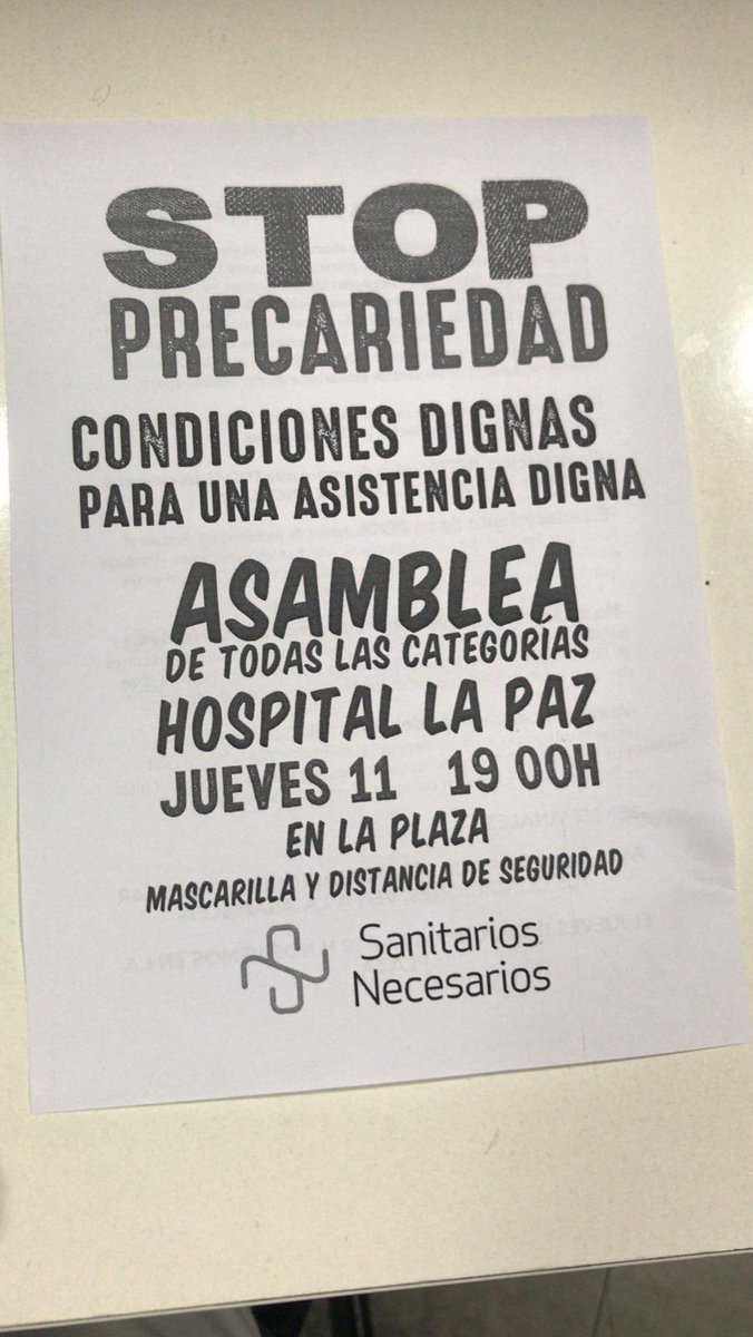 Matronas_Madrid's tweet photo. Os esperamos hoy a las 19:00 en la plaza del #HospitalLaPaz
Por unas condiciones dignas, STOP precariedad.
Se agradece difusión!
#BolsaUnicadematronas #BolsasSERMAS #NoSomosHeroes
@SanitariosNece @SaludMadrid https://t.co/QFFoBMokUs