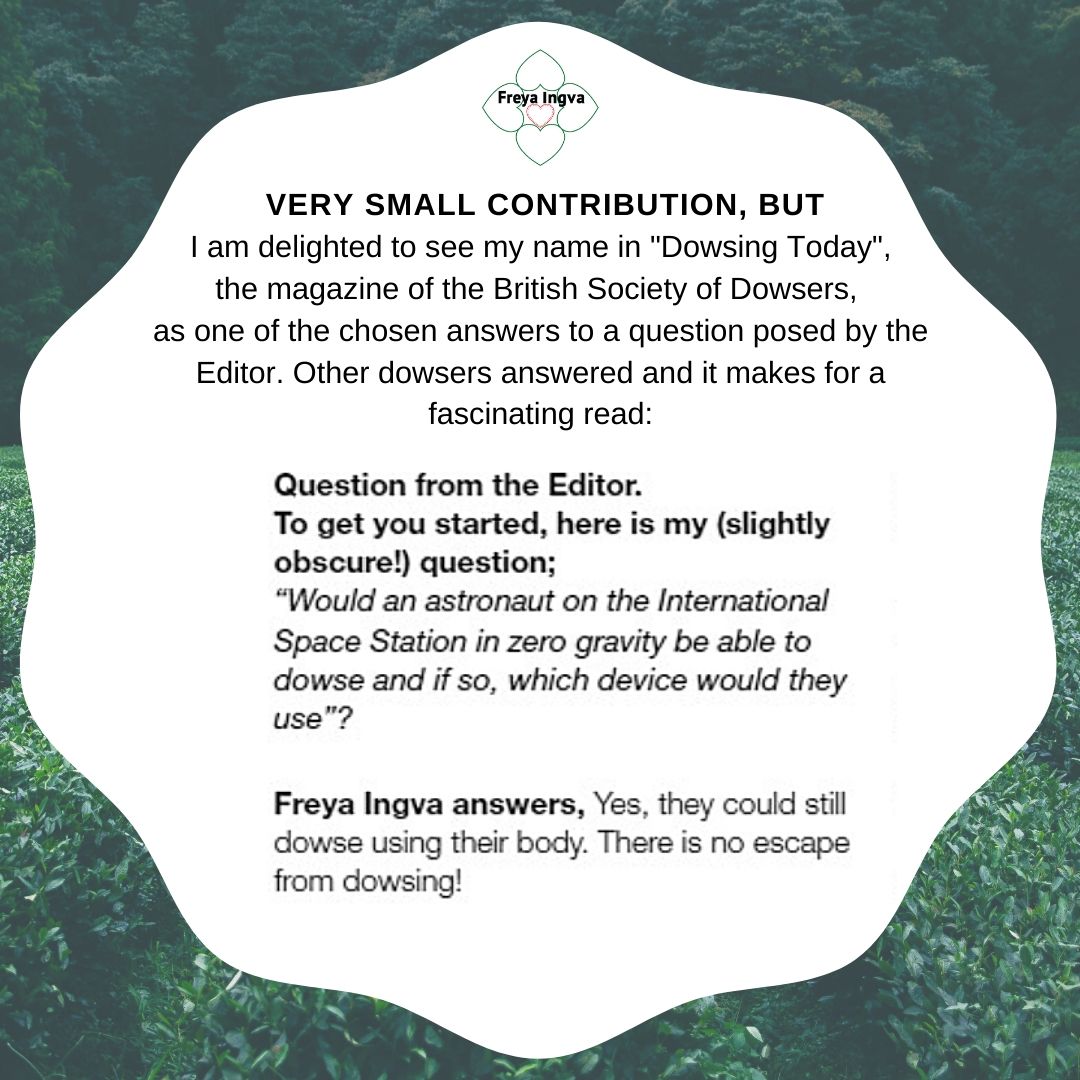 FreyaIngva's tweet photo. Absolutely #proud of my two-liner in #DowsingToday, the #magazine of the #BritishSocietyofDowsers

#diviner #dowser #divining #dowsing #radiesthesiste #rabdomanzia #rabdomante #waterwitching #biogeofizic #manjši #rašljar #zahori #kaivonkatsoja #wichelroedeloper #radiestezist https://t.co/W8xQVqSmSR