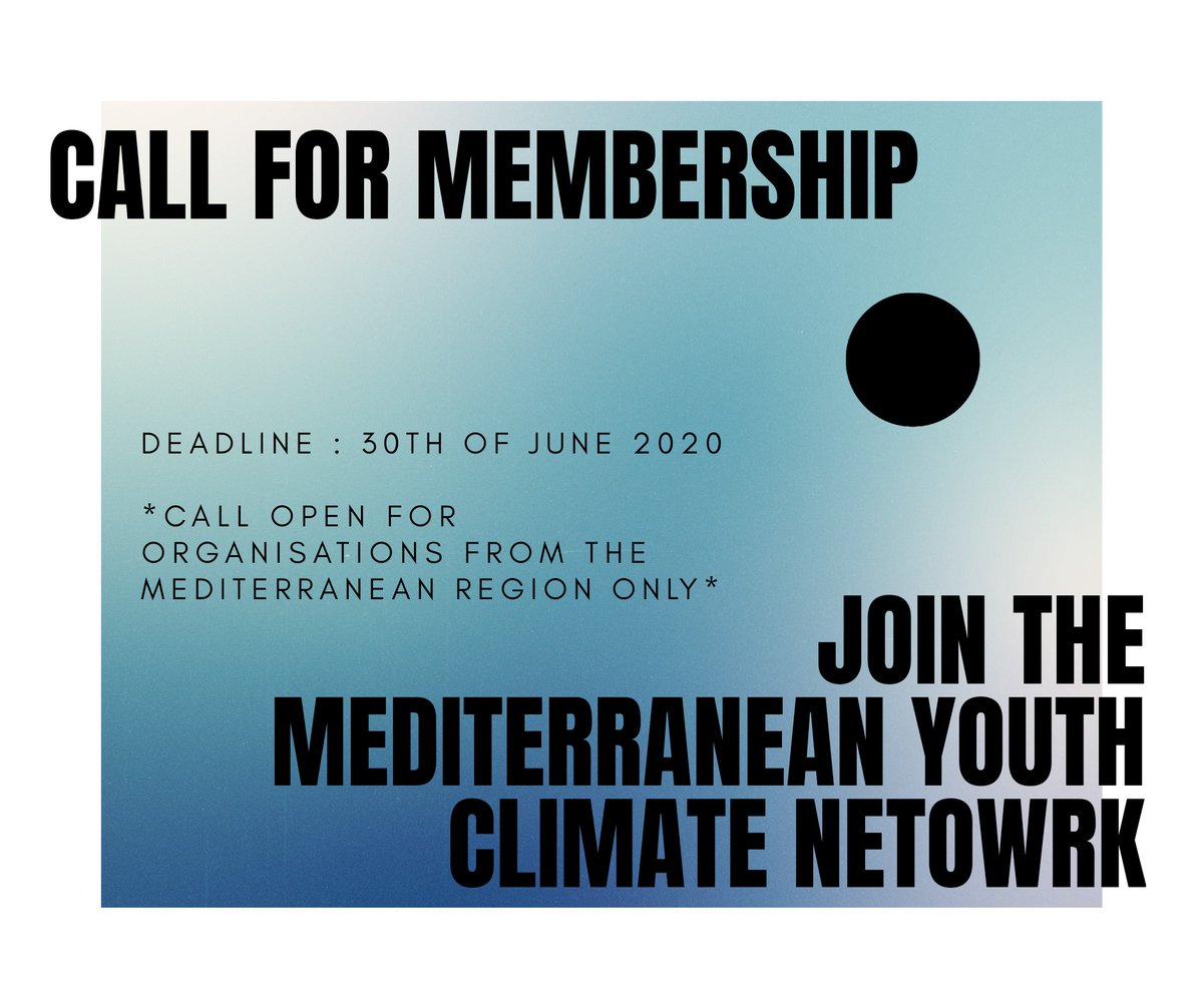 More than ever, #Unity and #Cooperation of #MedYouth is key.  We call upon the Mediterranean Youth-lead organisations focusing on Climate Action to join our Network for integrated #ClimateAction 💪

⏰Application deadline: 30th of June 2020 👇👇👇

bit.ly/2OA281A
