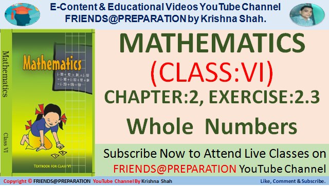 krishna1shah's tweet image. #WholeNumbers #ClassVI #Mathematics
Ex 2.3 Whole Numbers By Krishna Shah Mathematics Class VI Chapter 2 FRIENDS@PREPARATION
_
youtube.com/watch?v=FyVGVw…
_
LIKE COMMENT SUBSCRIBE &amp;amp; SHARE FRIENDS@PREPARATION YouTube Channel By Krishna Shah.
Hit the bell icon to get update next video.