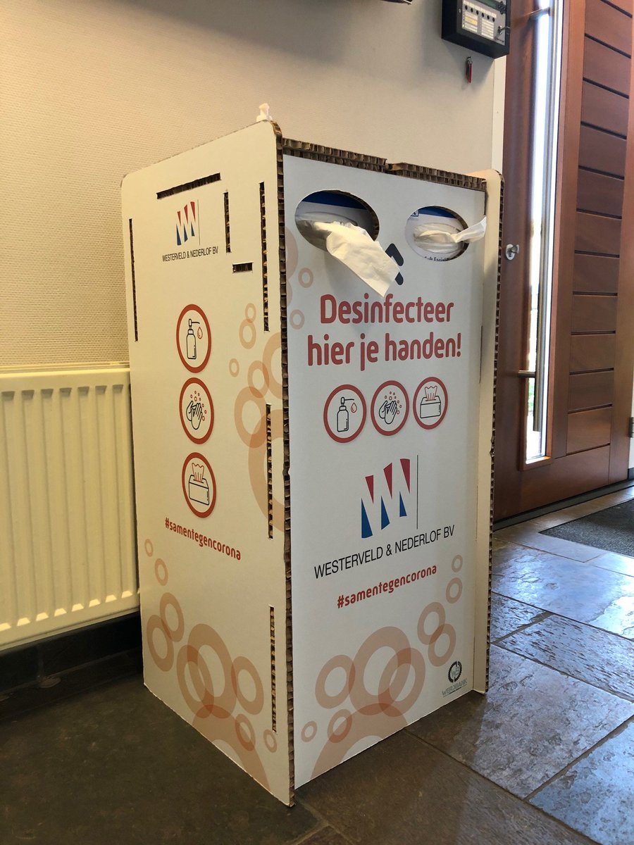 In plaats van handen schudden met onze partner in personeelsdiensten brachten zij ons deze 'desinfectiezuil' voor #coronaproof desinfecteren. Handig, bedankt!
