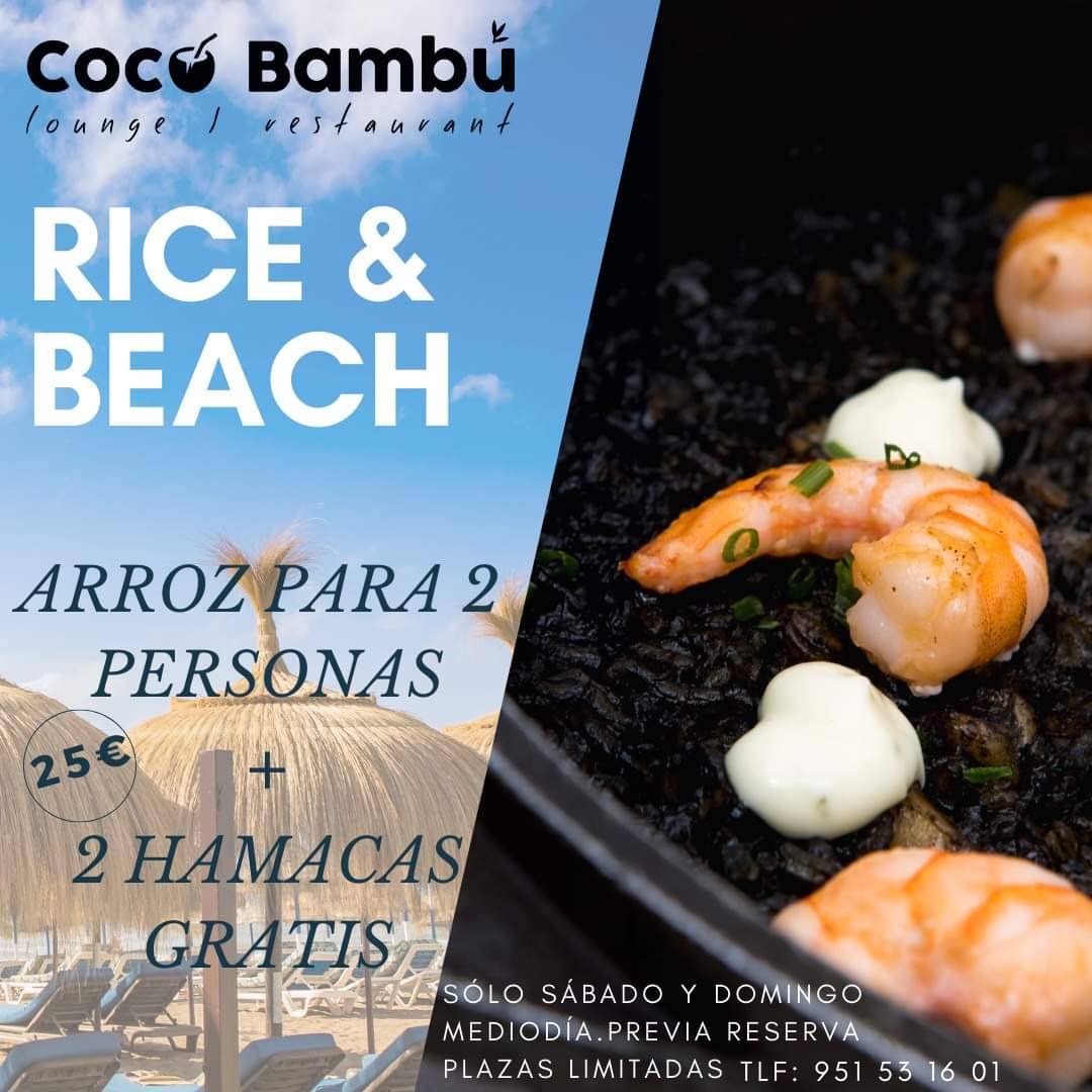 Cocobambu_rest's tweet photo. ¡Vuelve el #oasis #Cocobambú⛱️! Nuestra zona de #playa con todas las medidas de seguridad e higiene. ¡Y  las ofertas de fin de semana con #hamacas⛱️ gratis!

🥘#Arroz negro o Montaña🍗 (2 pers)+2hamacas=25€
🥩#Chuletón de rubia gallega 1kg (aprox.)+2hamacas=45€
#Torremolinos https://t.co/SlD2MaMR6P