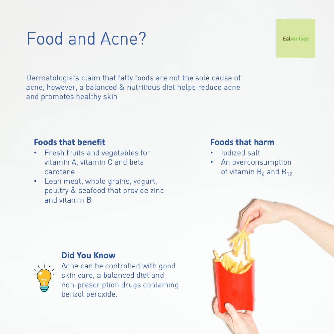eatvantage's tweet photo. How does food affect Acne? Read to learn more on how you can fight acne by just a few changes in your diet!

#healthylifestyle #healthyfood #healthyliving #acne #skincare #skincareroutine #skincaretips #food #foodie #foodstagram #foodforhealth https://t.co/2bGazmMFvG
