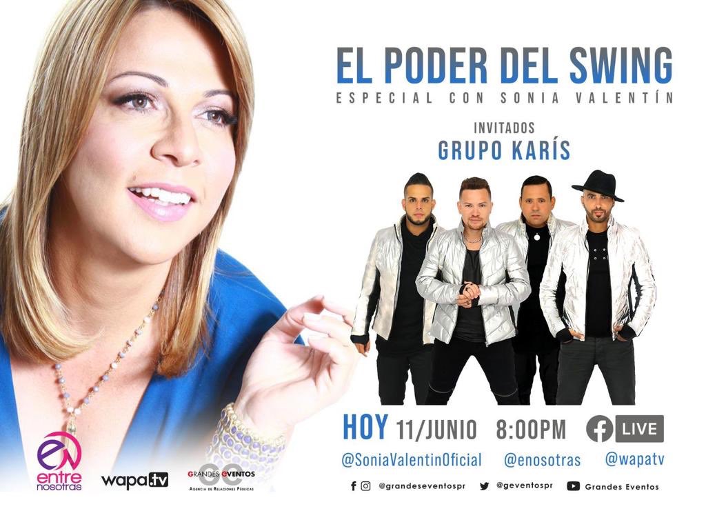 SoniaValentin's tweet photo. #hoy @soniavalentin repasa la trayectoria de los que tienen #elpoderdelswing @grupokarispr ¡Conéctate a las 8pm! Facebook Live @wapatv @enosotras @soniavalentinoficial #karís #soniavalentín Relaciones Públicas: @grandeseventospr https://t.co/lXR1dEqUKh