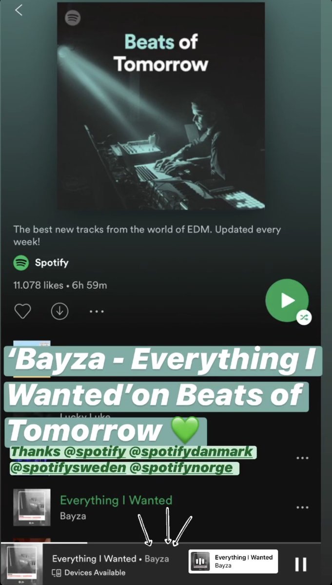 One Seven Music (@onesevenmusic) on Twitter photo Thank you for supporting 'Bayza - Everything I Wanted' on Beats Of Tomorrow 💚 <a href="/Spotify/">Spotify</a> <a href="/SpotifySweden/">Spotify Sweden</a> <a href="/austinkramer/">Austin Kramer</a> Thank you for supporting 'Bayza - Everything I Wanted' on Beats Of Tomorrow 💚 <a href="/Spotify/">Spotify</a> <a href="/SpotifySweden/">Spotify Sweden</a> <a href="/austinkramer/">Austin Kramer</a>