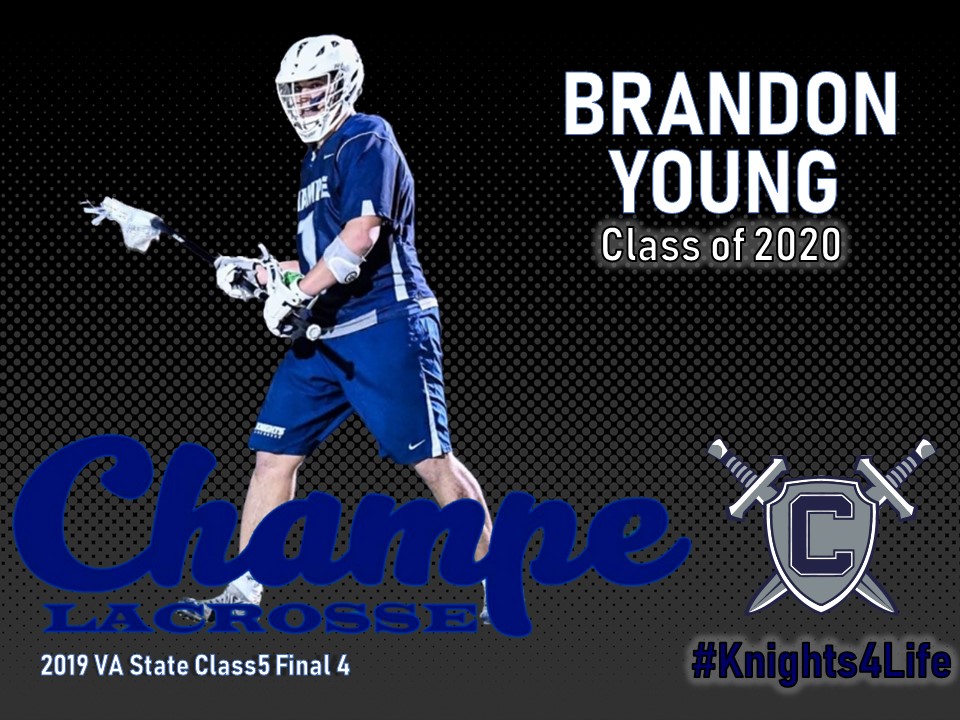 Sr Shout Out goes to Co-Cpt Brandon Young (Defense)! Your ability to cause turnovers, win groundballs, lead the defense, and clear the midfield will be missed. Good luck  <a href="/CNUcaptains/">Christopher Newport University</a> and we wish you continued success playing for <a href="/CNUathletics/">CNU Athletics</a>.  #Knights4Life

<a href="/JCHSHYPESQUAD/">Champe Chaos</a>