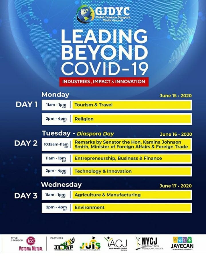 mfaftja's tweet image. Join Sen. the Hon. Kamina Johnson Smith on Diaspora Day, observed on June 16, as she delivers special remarks on Day 2 of the Inaugural GJDYC Youth Summit which will be held from June 15-20.

Register now at globaljayouth.com. 

See flyers for more details.
#GJDYCSummit2020