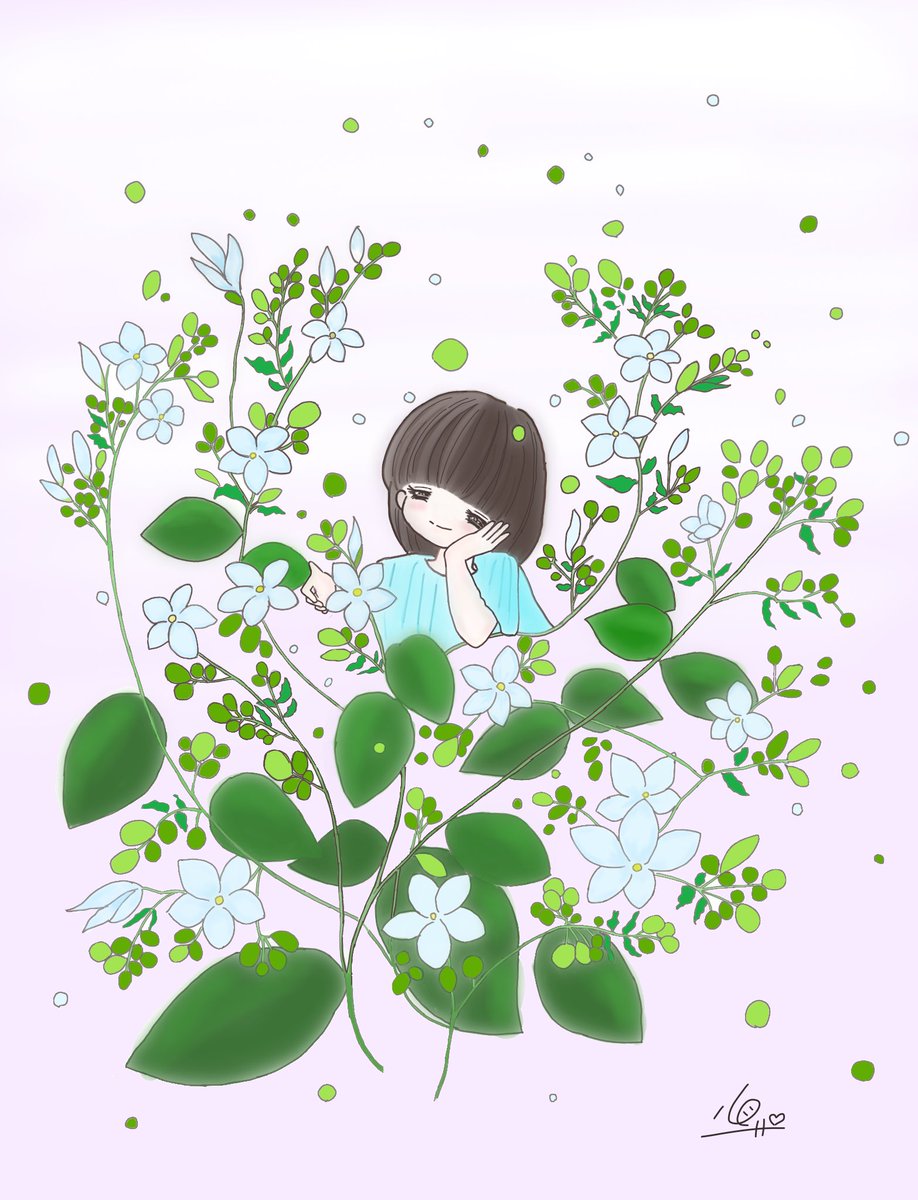 心 Kokoro 次はデジタルで描いてみました 花はジャスミン 茉莉花 花言葉は 愛らしさ 愛想の良い 落書き イラスト デジタルイラスト 花言葉 ジャスミン イラスト好きさんと繋がりたい 絵描きさんと繫がりたい 心の落書き T Co