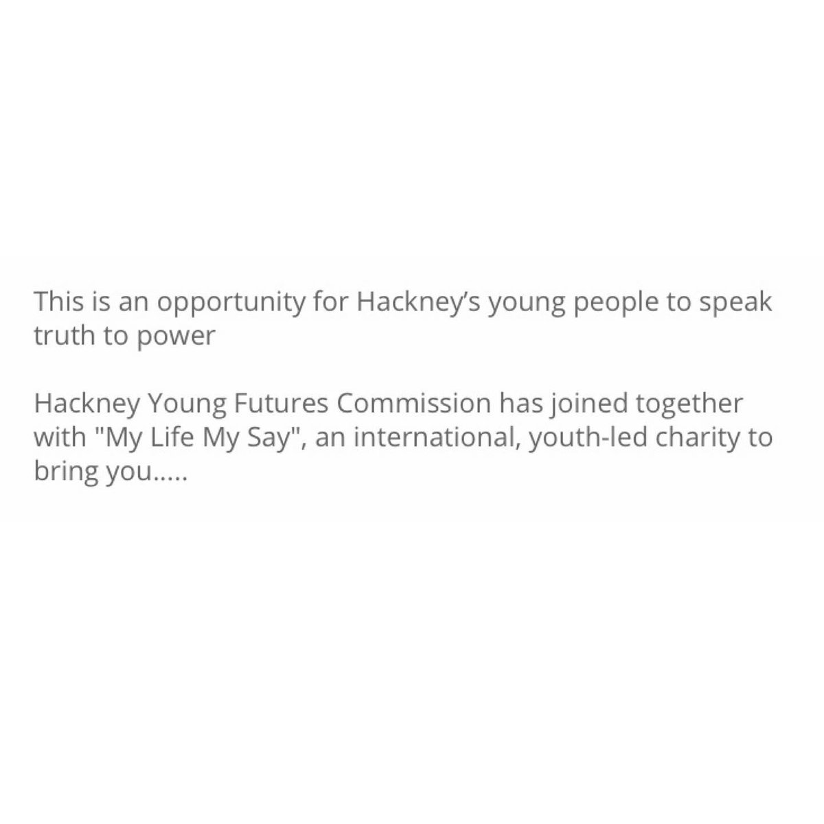 SkyWayCharity's tweet photo. Hackney’s Covid Conversation: This is an opportunity for Hackney’s young people to SPEAK TRUTH to POWER @mayorofhackney THURS 18th JUNE 2020 - 5.40pm -ONLINE. Comment or DM us for a link to join in #hackneyyoungfutures #mylifemysay #skywaycharity #Covid19UK #Hackney #coronavirus https://t.co/AwnHScFyNf
