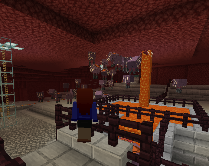 アンナビ ネザーサバイバル中 ネザー拠点にストライダー君の為に溶岩噴水作ったのに そもそも宙に浮いて降りてきてくれない いつになったらストライダー君が降りてくれるバージョンが来るんだろう Minecraft ネザーアップデート マイン