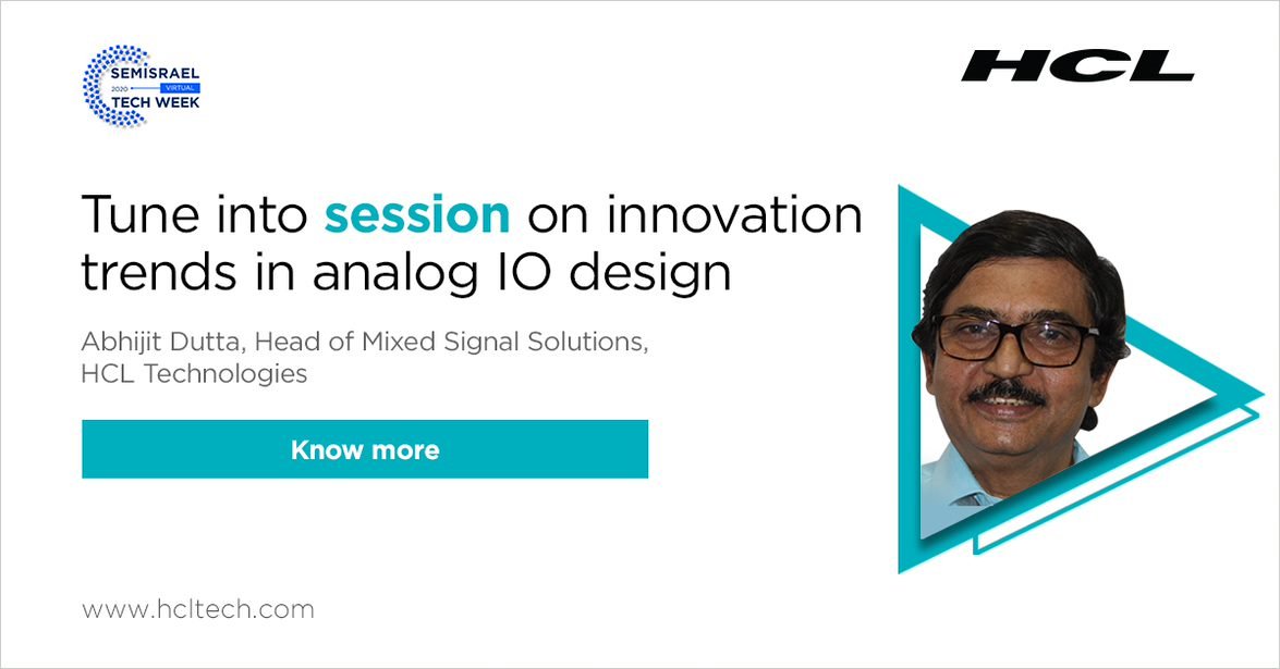 sankalpsemi's tweet photo. Tune into session on innovation trends in analog IO design by Abhijit Dutta, Head of Mixed Signal Solutions, HCL Technologies 
https://t.co/gbCYrw1dcu https://t.co/GsBxxLiKAJ