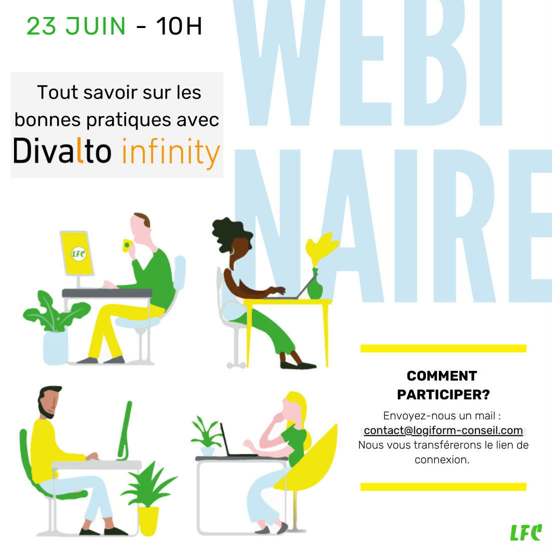LogiformC's tweet photo. 👉🏻 Tout savoir 👀 sur les bonnes pratiques avec l’ERP Divalto infinity ?

Ne manquez pas notre webinaire 🖥👥 le mardi 23 juin 🗓 à 10h où nous vous délivrons tous nos secrets ! 🤫

Comment participer ? 
Contactez-nous via : 📧 contact@logiform-conseil.com

L’équipe LFC 🚀 https://t.co/sFozSHBypo