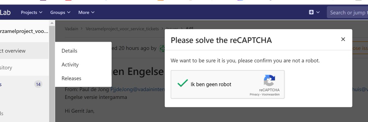 Why can't I use Gitlab??? As soon as I want to turn the Confidentiality off of a ticket, I get this message (which doesn't disappear when I check the robot-box #gitlab HELP!!!