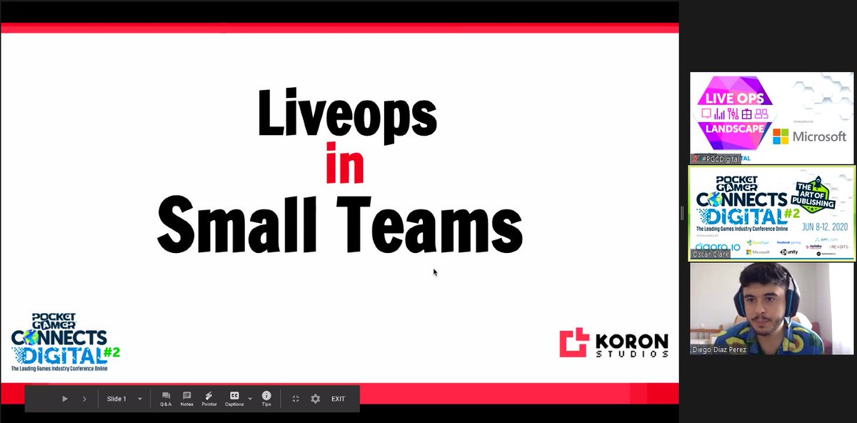 #PGCDigital - Koron Studios’ Diego Diaz Perez is up next with his seminar on ‘Live Ops in Small Teams’. It's not too late to grab a ticket! bit.ly/3dTNuNR <a href="/KoronStudios/">Koron Studios</a>