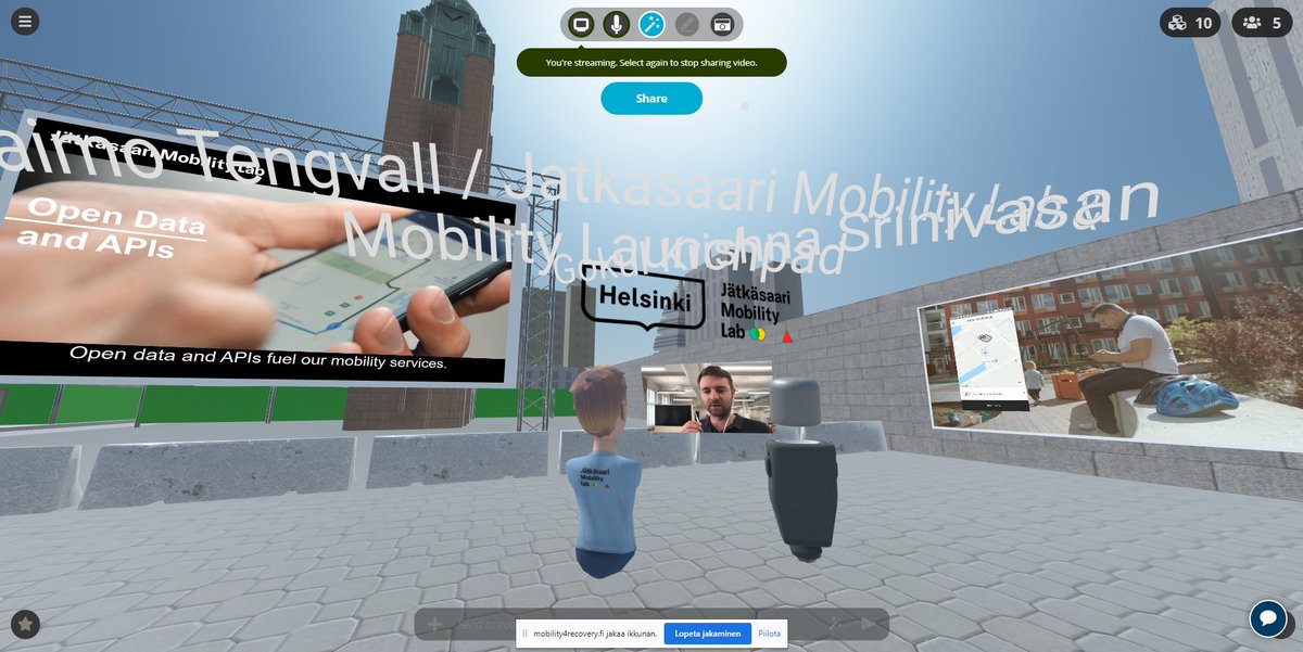 MobilityLabHel's tweet photo. Greetings from our virtual 3D exhibition space at the #Mobility4Recovery #FinlandWorks #VirtualConference #SmartMobility @HBH_HQ @ForumVirium @EloHelsinki @ITS_Finland https://t.co/LZOrC5jc5n