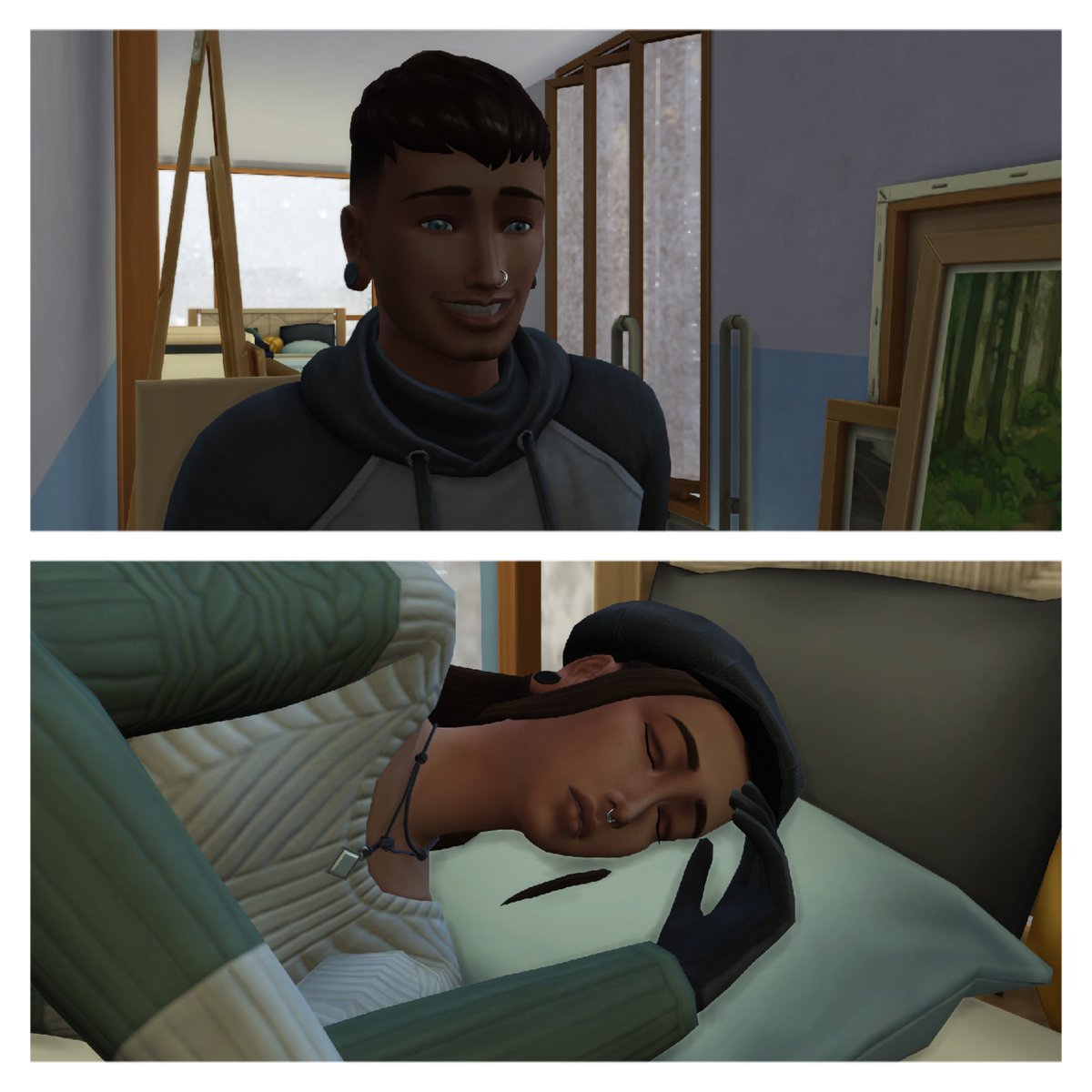 Her_Maajesty_'s tweet photo. Aujourd'hui dans les #Sims4 je n'ai pas eu un bébé mais bien des triplés 👶! Deux garçons et une petite fille. Voici donc Ted, Max et Zoé 😍 ! Papa est super heureux, Maman est complétement lessivée ! 😆#VGPUnite #Virtualphotography #virtualportraits #selfie #playwithlife #kids https://t.co/VpePMwcoB2
