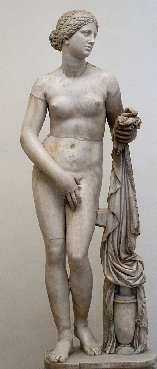 WhoresofYore's tweet photo. The Aphrodite of Knidos was a sculpture of the goddess Aphrodite, by Praxiteles of Athens in the 4th century BCE. It was so beautiful, Lucian of Samosata claimed one man broke into the temple &amp; permanently stained the statue's thighs with 'sign of his amorous embraces'. https://t.co/4FGF5W2Njk