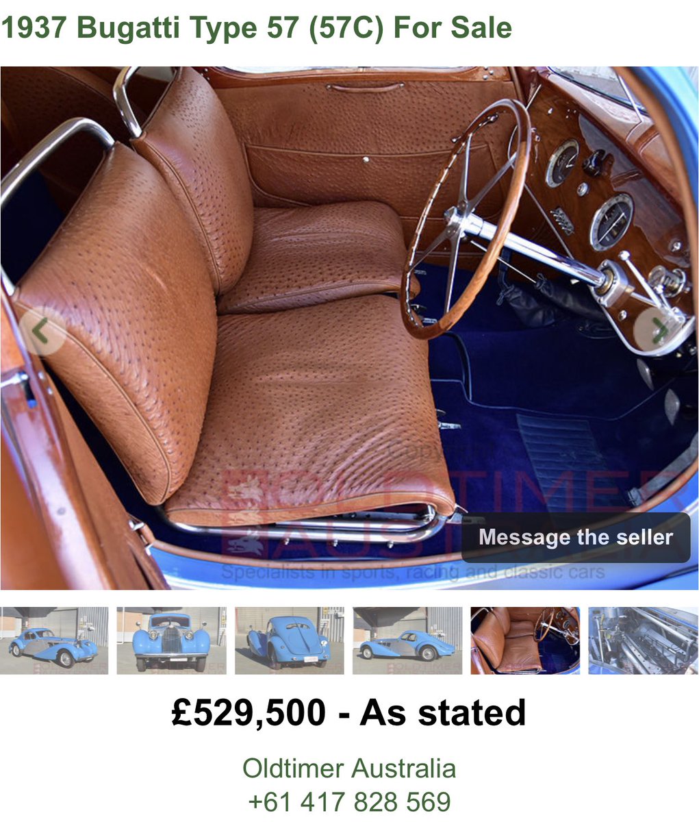 大アトロン銀河 海外の某中古車サイトを見てたら発見したんだけど このブガッティの内装ってオーストリッチじゃないか 当時のフランス製高級車に採用されてたとは聞いてだけど 実物の写真を見るのは初めてだわ