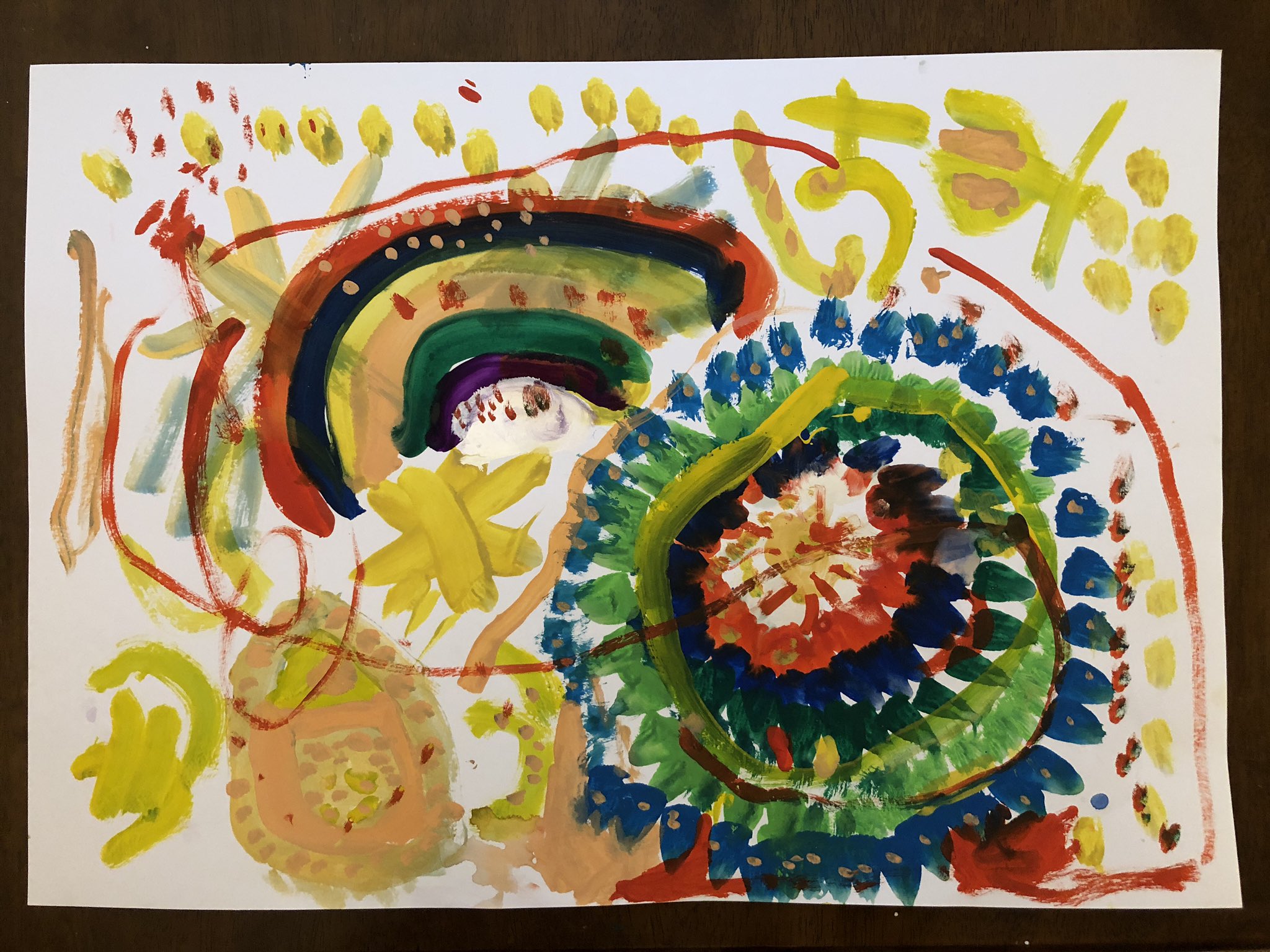 マイコ 療養中 今日は綿棒でてんてんアートと自由お絵かき 絵の具で描くのが楽しいらしい 花火の絵を描くのにハマっているらしい T Co Obaezbws7i Twitter