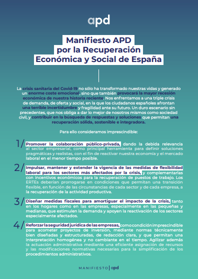 APDasociacion's tweet photo. Hoy, numerosos #medios hablan del #ManifiestoAPD por la recuperación económica y social de España. 

🗞️ @europapress 📢 https://t.co/yMFXISpeVF
🗞️ @CompromisoRSE 📢 https://t.co/PwWHs6dxlA
🗞️ @expansioncom 📢 https://t.co/TUQF7viAkg
🗞️ @pressdigital 📢 https://t.co/WseblDbOs3
... https://t.co/FuXUyJN27T