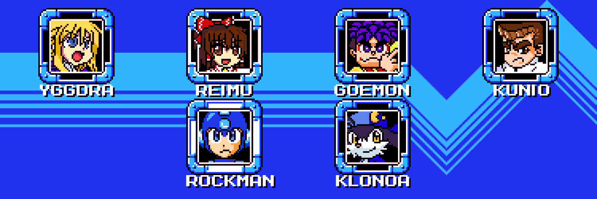 劉長 בטוויטר ヘッダー用のドット絵ができました 独断と偏見で選んだ神ゲーの主人公６人を ロックマンのボスセレクト画面風に描いてみました