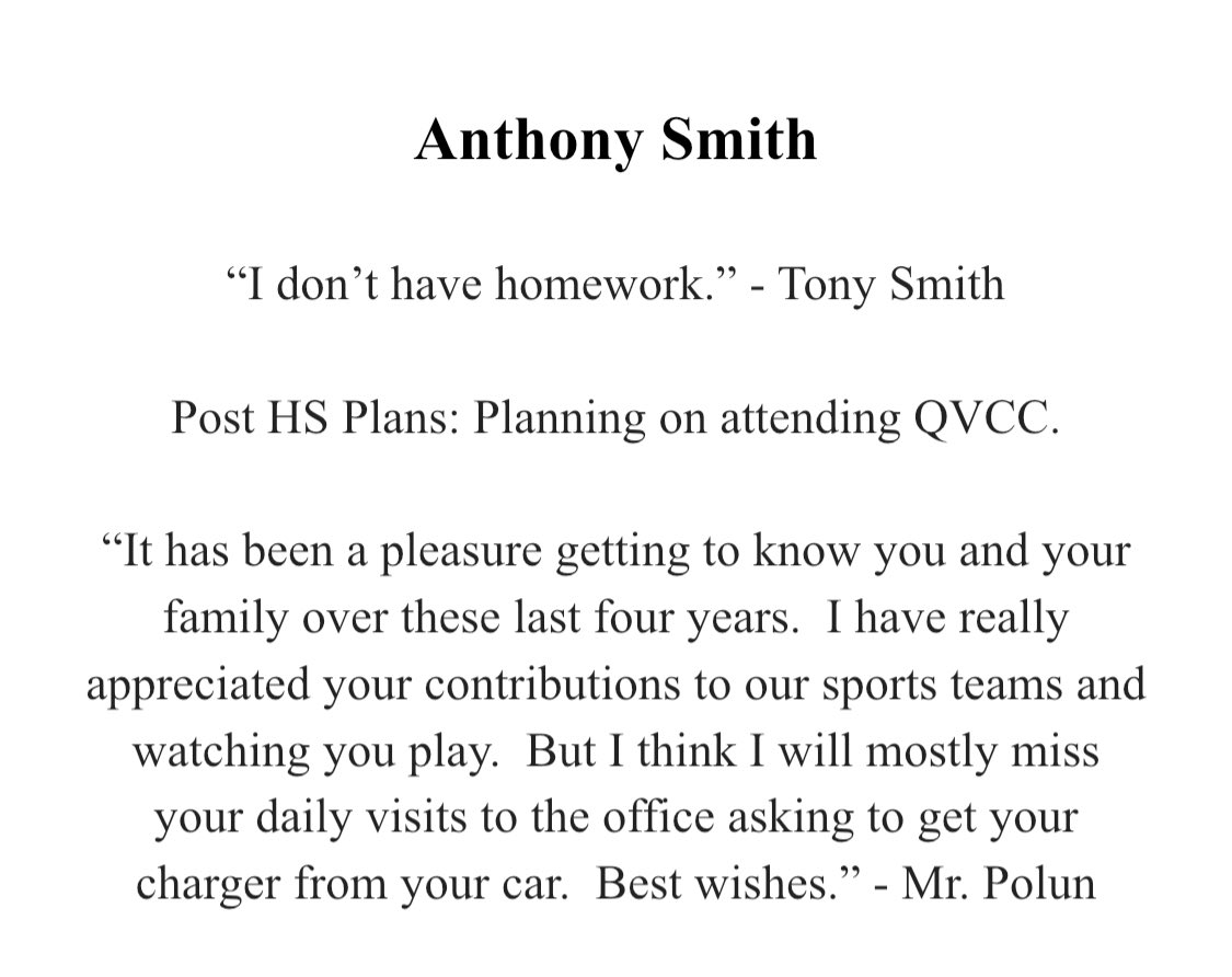 Today’s Senior Spotlight is Anthony Smith!!