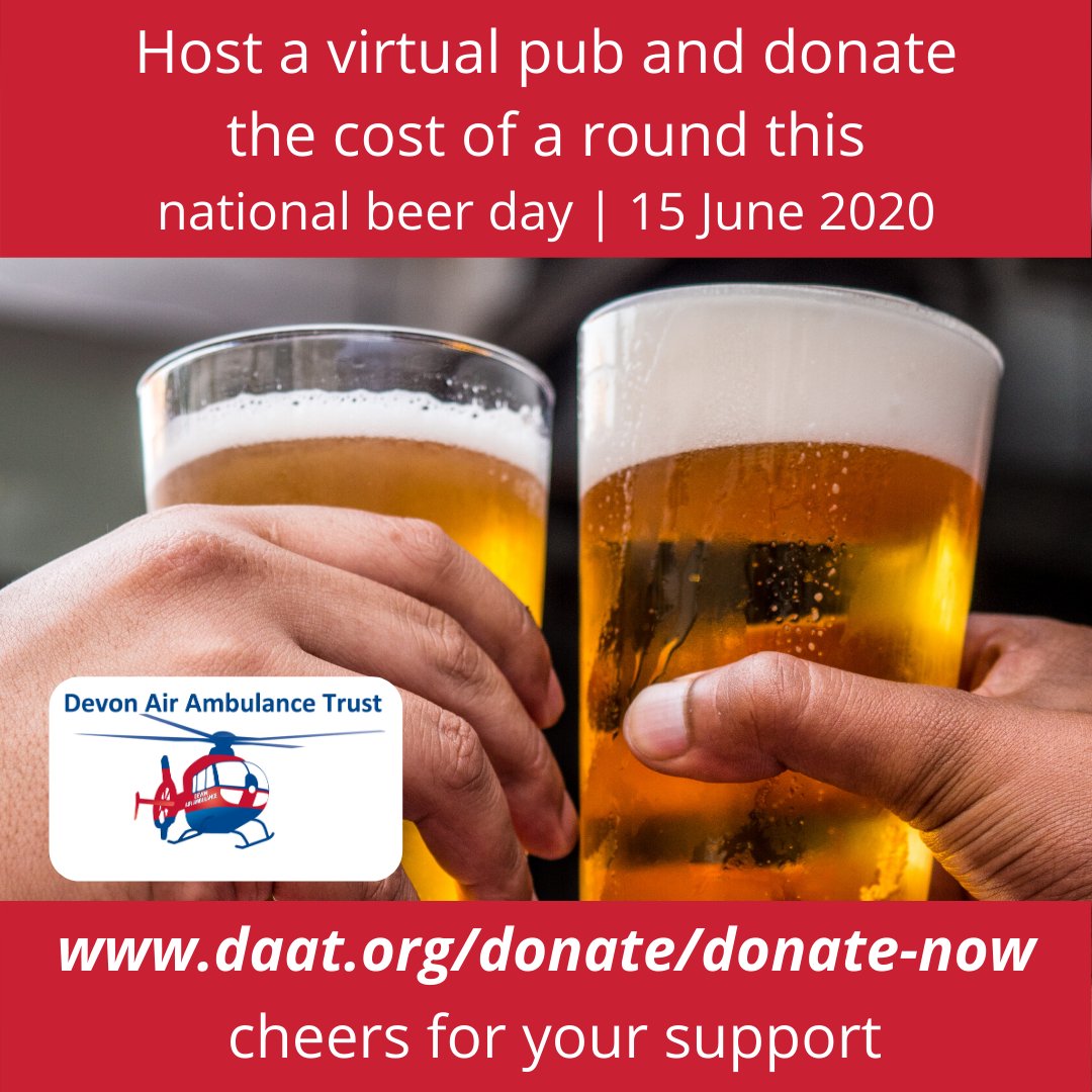 DevonAirAmb's tweet photo. 15.06.20 is #NationalBeerDay! Why not enjoy your fav tipple, catch up with friends & host a virtual pub from the comfort of your own home & donate the cost of a round to help maintain our life saving service? https://t.co/qWSeKxCjrZ #cheersforyoursupport #supportDevonAirAmbulance https://t.co/jLEC9tzTxo