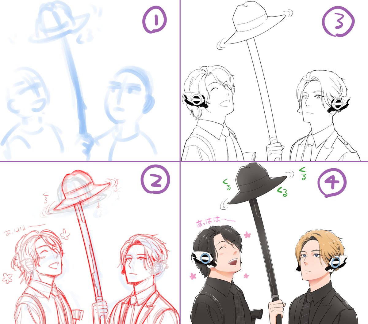 ざっくり作画工程～
特筆することはないんですけど、下書きに関してはレイヤーが増えるのが死ぬほど嫌なので、描いてはうっすら消して、描いてはうっすら消して、を1枚のレイヤーで繰り返してます。 