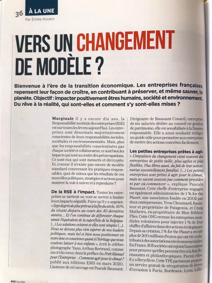 A lire dans le numéro de mai 2020 de <a href="/Chef_Entreprise/">Chef D'entreprise</a> mon dossier de huit pages sur ces entrepreneurs qui changent le monde 🌱💡