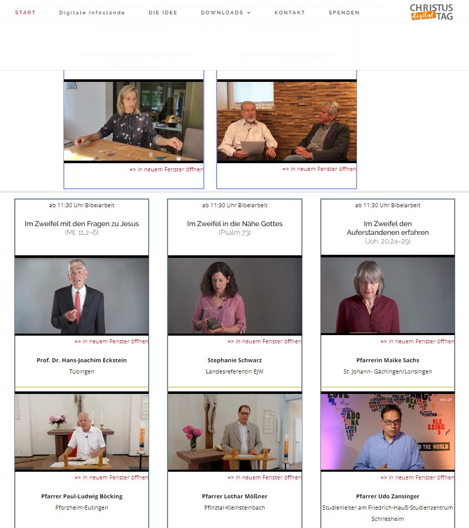 es laufen jetzt zwei Programme aus Baden und 6 Bibelarbeiten als Premiere Stream auf christustag.de