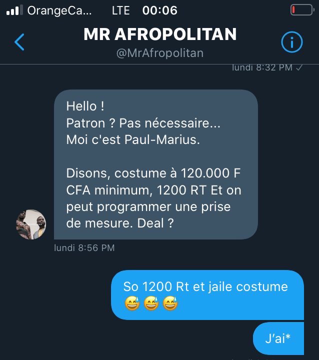 Bonjour a tous suite a un deal avec <a href="/MrAfropolitan/">MR AFROPOLITAN</a> qui stipule que je dois avoir 1.200RT pour être chaud comme @MrVisa001 
Me voila a la recherche de RT pour faire mon #VogueChallenge_afrique #VogueChallenge aussi 
Merci <a href="/Ledawa/">Cédric NDAWA. 🇨🇲</a> <a href="/yemargent/">Kamga Kôtòpî Mignon🌀</a> @mpondo_alfred <a href="/PauleAudreyy/">P A 🌞</a> <a href="/al_fad_/">capital A (فادل)</a> 🙏🏿