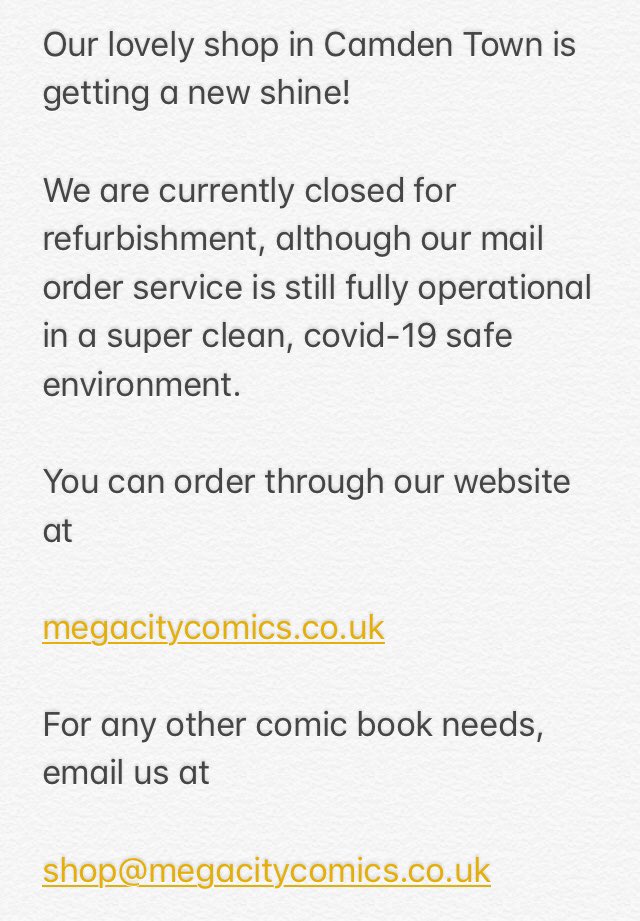 megacitycomics's tweet photo. IMPORTANT NEWS!
#comicbooks #comics #camdentown #megacitycomics #london https://t.co/gZEIGYr2fa