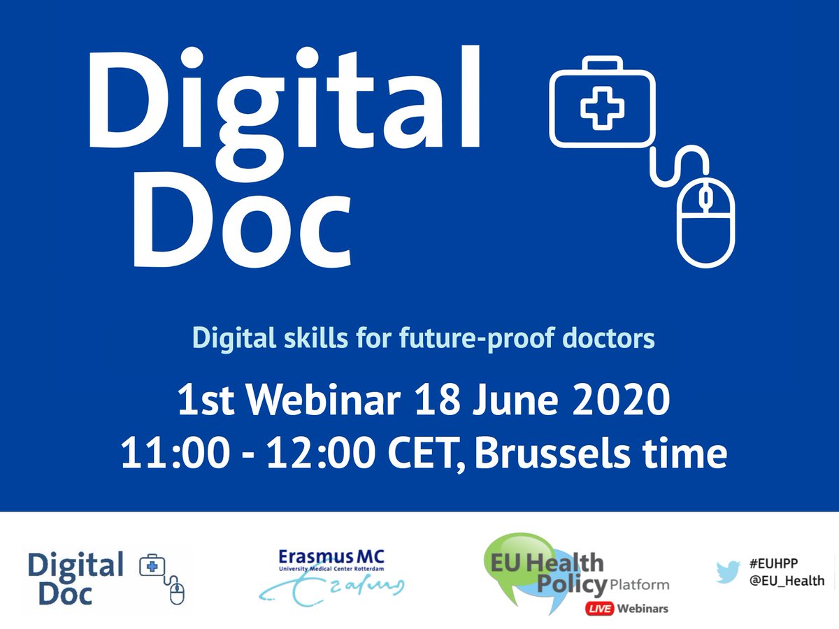 DocNetworks's tweet photo. We are glad to announce our first webinar on June 18, 11:00 (CET) https://t.co/zWHjynmVoQ Join and discuss the necessary skills and competences for doctors to cope with and contribute to the digital health care transformation. #EUHealth Policy Platform #EUHPD #DigitalDoc https://t.co/EOrrr6Xfxb