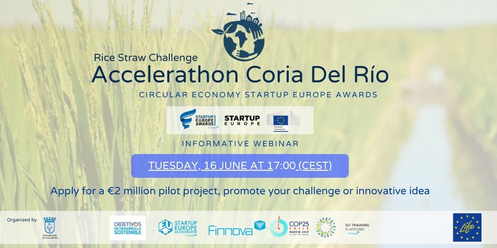 StartUpEUAwards's tweet photo. 🔊The @aytocoriario launches the #CircularEconomyAccelerathon with the rice straw challenge
✅Objective: to find solutions that focus on the treatment of the by-products of #root as a resource and not as a waste
Presentation: 16 june at 17 (CEST) ⏰
🔗https://t.co/VT6zzyKmT7 https://t.co/C49ybXZZgP