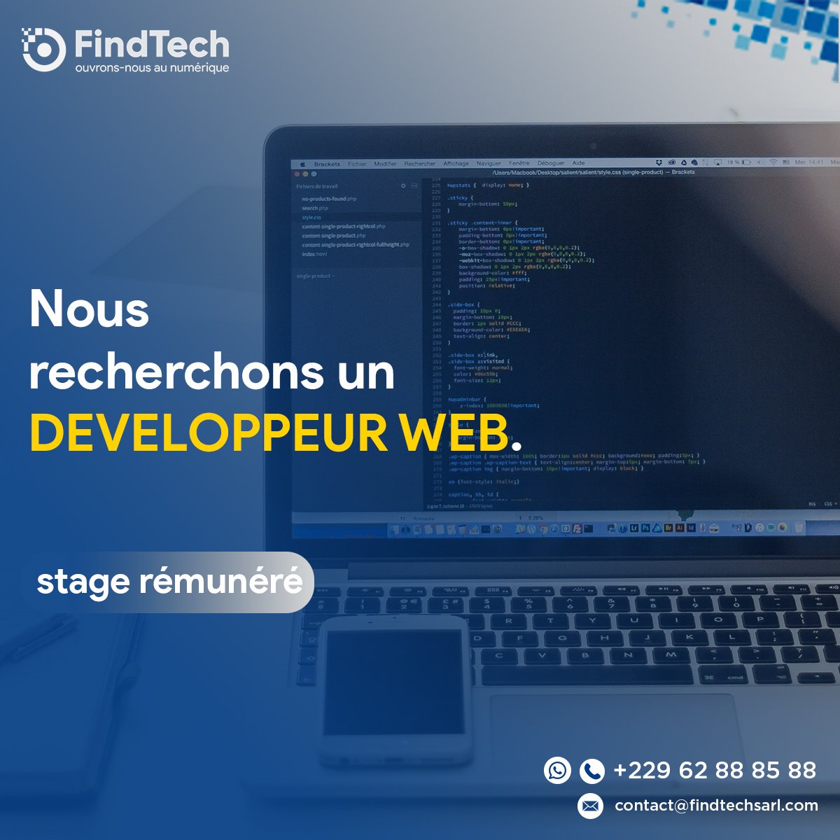 FindTechsarl's tweet photo. FindTech recherche pour un stage rémunéré de trois mois un développeur web ayant des bases en Laravel ­ PHP et Bootstrap/VueJs/Angular
Si vous aimez vous faire accompagner pour monter en compétences, envoyez votre cv à contact@findtechsarl.com
Date limite : 18 Juin 2020 https://t.co/IcuKkVzNp8