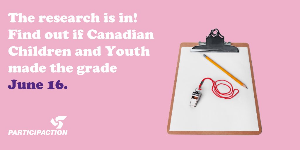 The research is in! On June 16, 2020, find out if #CanadianChildrenAndYouth made the grade in the ParticipACTION Report Card on Physical Activity for Children and Youth. Be the first to know by signing up at bit.ly/3ghpjKb. #ChildrenYouthReportCard 📝
